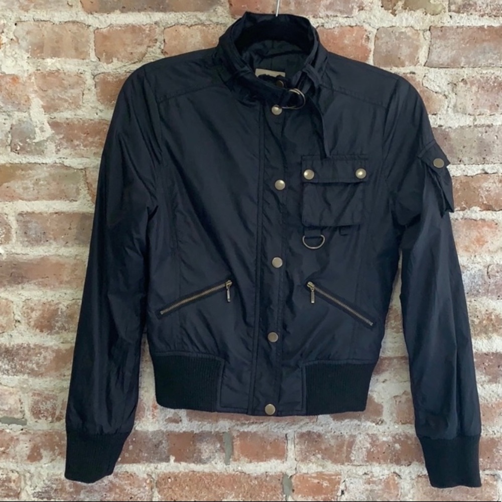 Monteau Black Bomber Jacket Puffer W/Gold Details